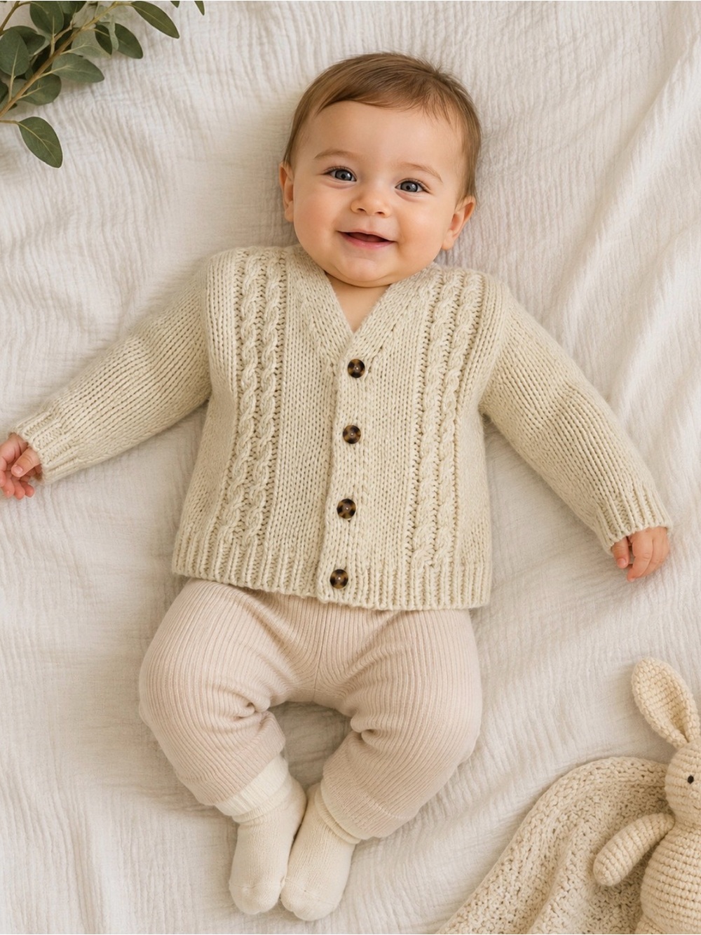 ⚡️465 So Dorable Cream Cable Knit Button Front Sweater Baby 6-12 Months Neutral